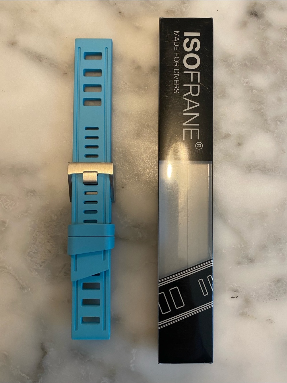 ISOfrane 1968 Rubber Dive Watch Strap Blue with Stainless Hardware 20mm